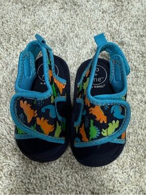 Robeez Navy Sandals with Teal Trim and Orange & Green Dino Print